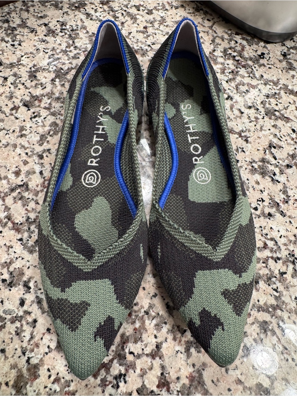 Rothy's “The Point-Olive Camo” Flat in Green Camo- DISCONTINUED COLOR